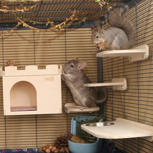 Miniatura 2 de Chinchilla - Juego de plataforma de madera, repisas de jaula de chinchilla, accesorios de jaula de animales pequeños para hámsters planeadores