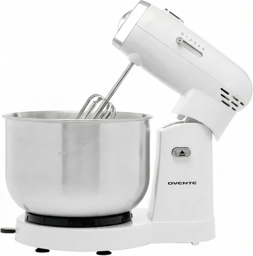 Miniatura 9 de OVENTE Batidora eléctrica de pie con cuenco de acero inoxidable de 3.5 cuartos de galón, mezclador de cocina portátil y ligero de 5 velocidades