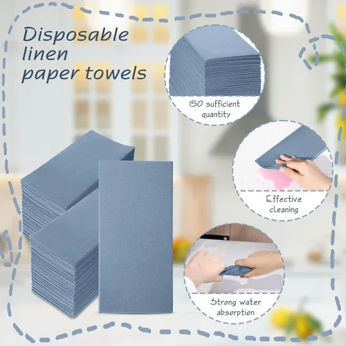 Miniatura 3 de Jeyiour 150 servilletas de cena de color azul polvoriento, toallas desechables de estilo bohemio de 16 x 16 pulgadas, toallas de mano de papel