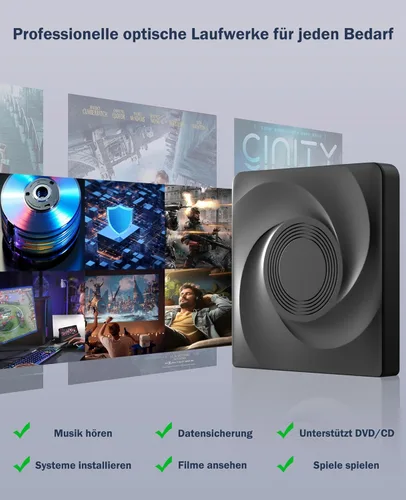 Miniatura 4 de Wbacon Unidad externa de CD/DVD para portátil, unidad de DVD externa, reproductor de DVD, lector de CD portátil para portátil, grabadora de CD