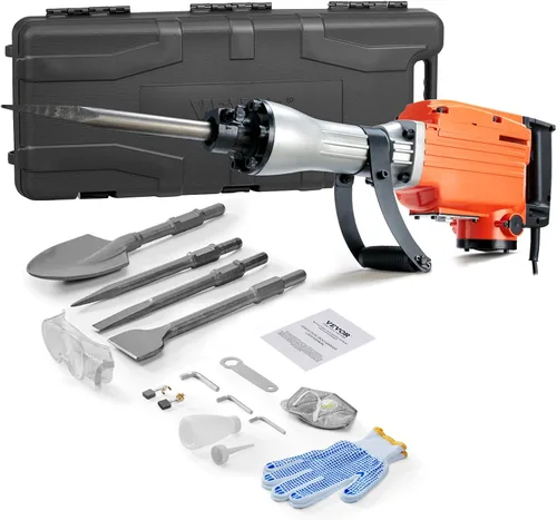 VEVOR Martillo de demolición Jack Hammer, Martillo eléctrico MAX 2200W de alta resistencia, rompedor de hormigón de 1400 BPM, 4 piezas de cinceles
