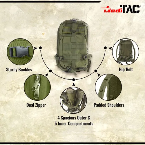 Miniatura 2 de MediTac Mochila táctica de asalto - Mochila de primeros auxilios - Mochila militar MOLLE de 18" Verde oliva (Olive Drab)