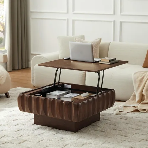 Miniatura 9 de Mesa de Centro con Tapa Elevable Mesas de Centro Cuadradas para Muebles de Sala de Estar Acanalada Pequeña con Gran Centro de Almacenamiento Oculto