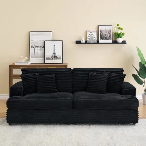 Miniatura 9 de Sofá de pana moderno de 79.3 pulgadas, sofá biplaza de pana con 4 almohadas y reposabrazos anchos, cómodo sofá tapizado de 2 plazas para sala