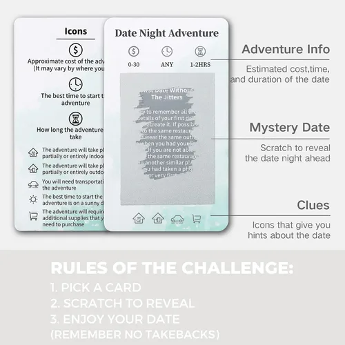 Miniatura 5 de 40 Ideas de citas para parejas, juegos únicos para raspar una cita nocturna con álbum de recuerdos de aventuras, regalos románticos para el día