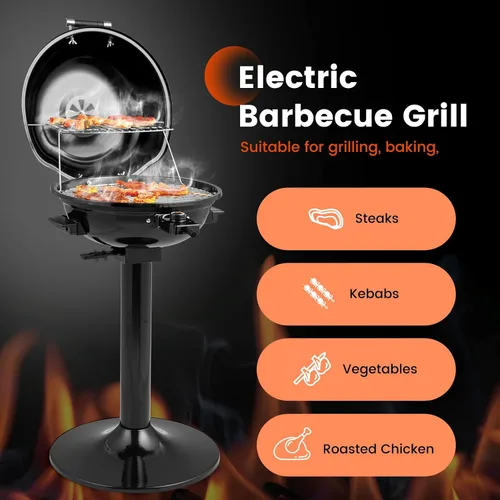 Miniatura 4 de ORALNER Parrilla eléctrica para barbacoa con soporte, rejilla de calentamiento y bandeja de goteo, parrilla eléctrica de 15 porciones