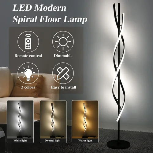 Miniatura 2 de Lámpara de pie moderna en espiral para sala de estar, lámpara de pie de esquina LED regulable de 30 W con control remoto, lámparas de pie negras