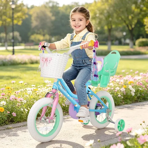 Miniatura 2 de KORIMEFA Bicicleta para niñas de 2 a 12 años, 12, 14, 16, 20 pulgadas, bicicleta para niños pequeños con ruedas de entrenamiento, bicicleta