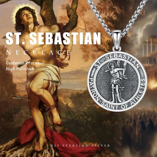 Miniatura 269 de Collar con colgante de plata de ley 925 con medalla de San Patrón, joyería religiosa para hombres y mujeres, con cadena de acero inoxidable 316L