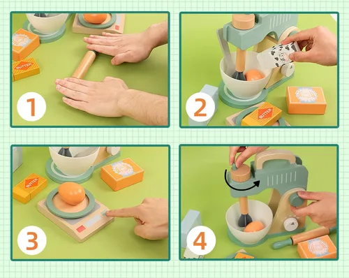 Miniatura 4 de Juego de juguetes de licuadora de madera para niños, juguete mezclador de galletas para hornear, accesorios de cocina Montessori para niñas y niños