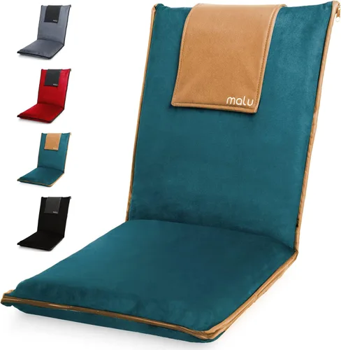 Miniatura 10 de malu Silla de suelo acolchada extra grande con soporte de espalda, cojín de meditación para silla japonesa, cómodo respaldo plegable, funda Negro