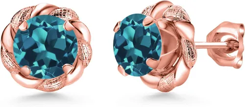 Miniatura 398 de Gem Stone King Aretes de plata de ley 925 de 0.236 in con piedra natal redonda para mujer