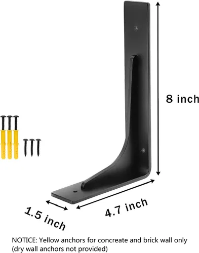 Miniatura 2 de Soporte de estante de 8 x 4.7 pulgadas, soportes de estante L, carga máxima de 300 libras, soporte de estante de metal de aleación de alta calidad
