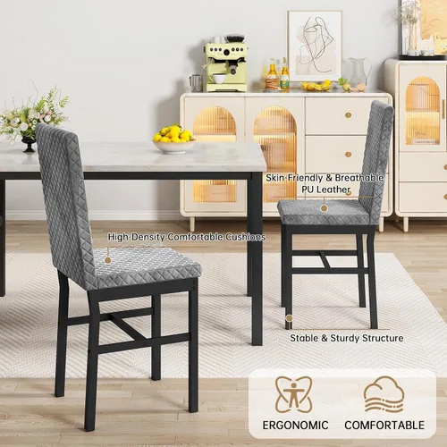 Miniatura 6 de Hooseng Juego de mesa de comedor para 4 mesas de comedor de 5 piezas de mármol sintético con 4 modernas sillas tapizadas de terciopelo para espacios