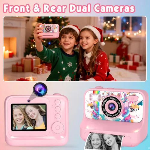 Miniatura 3 de Cámara para niños, Cámara de impresión instantánea mejorada, Cámara digital selfie dual delantera y trasera con videos de 1080P, juguete de viaje