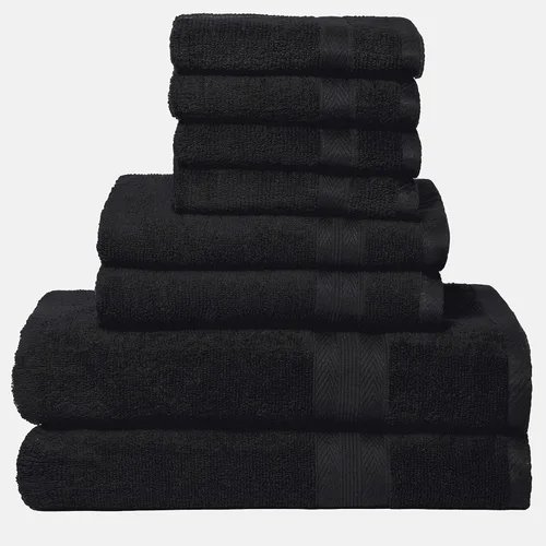 BOUTIQUO Juego de toallas negras – Juego de 8 toallas de baño – 100% algodón hilado en anillo, 2 toallas de baño de 27 x 54, 2 toallas de mano de 16
