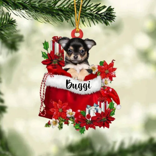 Miniatura 201 de Perro Akita Inu personalizado en bolsa de regalo, adorno de Navidad, nombre personalizado, regalo para amantes de los perros, familia, Navidad
