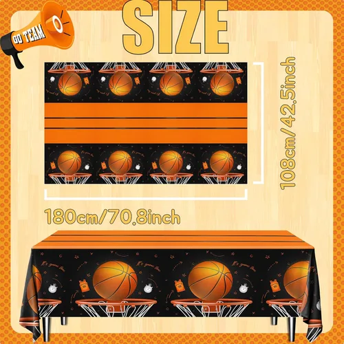 Miniatura 6 de CMUSKO Mantel de baloncesto, 3 piezas de decoración de cumpleaños de baloncesto, manteles rectangulares de plástico, manteles desechables