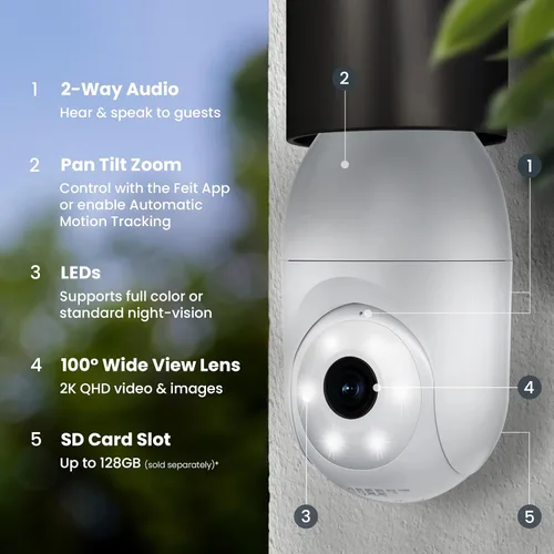 Miniatura 4 de Feit Electric Foco de cámara de seguridad inteligente, resolución QHD 2K, audio de 2 vías, seguimiento humano, panorámica de 350°