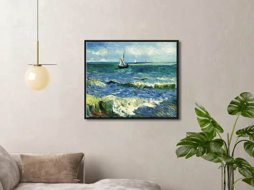 Miniatura 8 de Wieco Art Arte enmarcado negro paisaje marino en Saintes Maries por Vincent Van Gogh pinturas al óleo Reproducción modernas impresiones en lienzo