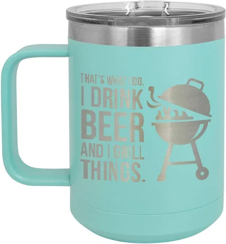 Miniatura 15 de Drink Beer Grill Things BLUE 15 oz Coffee Cup w/Slide Top Lid Insulated Travel Coffee Mug BBQ & Grilling Gift Idea For Men Who Have Everything