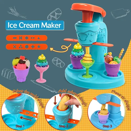 Miniatura 2 de Juego de Masa Colorida 3 en 1 para Niños de 3 a 8 años, Kit de Accesorios para Masa, Set de Helado, Fideos, Hamburguesa, Creaciones de Cocina