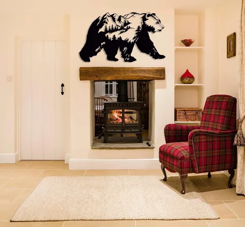 Miniatura 2 de Decoración de pared de metal con oso, arte de pared grande para exteriores, decoración de montaña y naturaleza, decoración de pared de bosque
