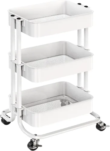 Miniatura 10 de Pipishell Carrito utilitario de metal de 3 niveles, carrito rodante de almacenamiento resistente con 2 ruedas bloqueables, carrito de organización