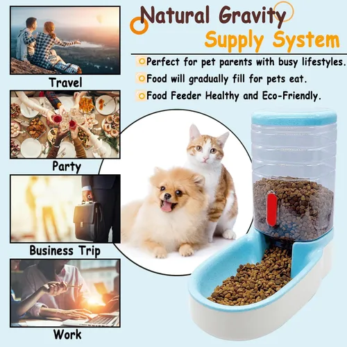 Miniatura 7 de kathson Comedero automático para gatos de 1 galón con gravedad, dispensador de comida para perros, gran capacidad, cuenco de comida para mascotas