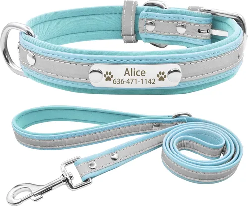 Miniatura 10 de Collares reflectantes personalizados para perros con acolchado de neopreno, collar de perro grabado personalizado con placa de nombre para perros