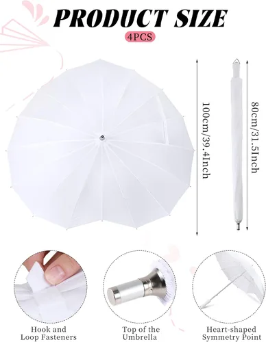Miniatura 2 de Chunful 4 piezas en forma de corazón Brolly en forma de corazón para niñas, paraguas para siempre amor, paraguas blanco para novia, San Valentín