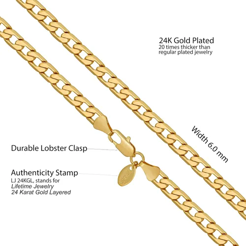 Miniatura 4 de LIFETIME JEWELRY Collares biselados de cadena de eslabones cubanos chapados en oro real de 24 quilates (0.118 in, 0.236 in y 0.374 in), Chapado