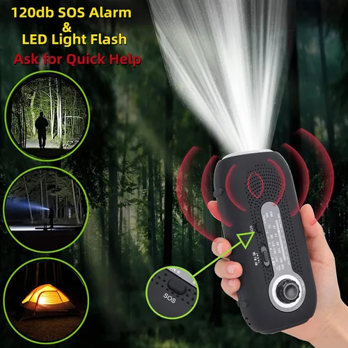 Miniatura 7 de Radio meteorológica Hank Crank, radio meteorológica NOAA, radio AM FM, radio de emergencia impermeable con linterna LED y cargador de teléfono