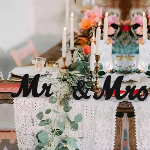 Miniatura 3 de VIOPVERY Letrero de Mr and Mrs y Just Married, letreros de Mr & Mrs para mesa de boda, letras grandes de madera para mesa de amor, accesorios