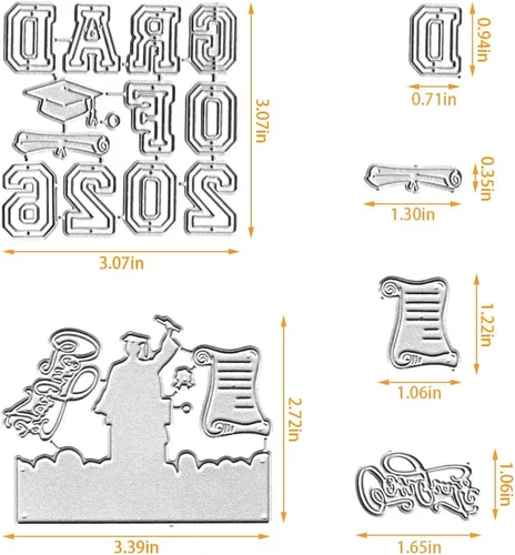 Miniatura 2 de Troqueles de graduación de metal 2026 para hacer tarjetas, troqueles de corte de fondo de sombrero de graduación, para clase de 2026, troqueles