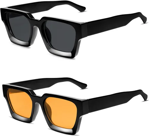 Miniatura 29 de VANLINKER Gafas de sol cuadradas gruesas para hombres y mujeres, retro, rectangulares, con protección UV400, VL9731