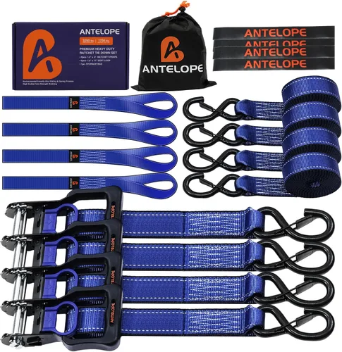 Miniatura 13 de Juego de correas de amarre de trinquete, resistencia a la rotura de 2100 libras, paquete de 4 correas de trinquete resistentes de 1 pulgada x 15