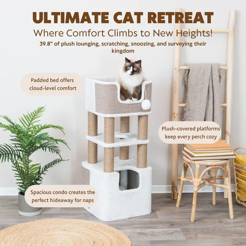 Miniatura 2 de Trixie Lucano - Árbol para gatos de 39.8 pulgadas, muebles de interior para gatos con postes rascadores de yute, condominio cubierto de sisal y Gris