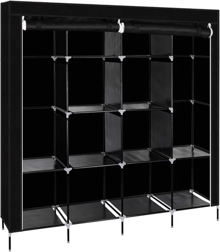 Miniatura 3 de Vasitelan Armario portátil, organizador de armario independiente con tapa, varillas para colgar, estantes, 4 bolsillos laterales, 17 x 66 x 66 Negro