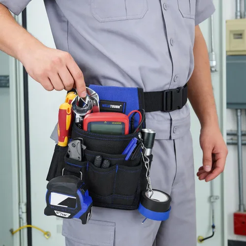 Miniatura 6 de MELOTOUGH Bolsa de herramientas para electricista, bolsas para cinturón de herramientas, múltiples bolsillos, organizador de herramientas