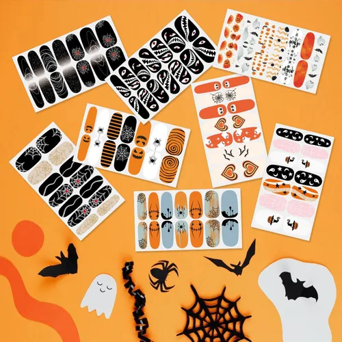Miniatura 2 de 8 hojas de calcomanías de esmalte de uñas de Halloween, calcomanías de esmalte de uñas para festivales, tiras de esmalte de uñas para mujeres