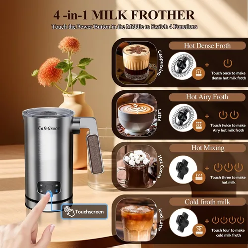Miniatura 3 de Espumador de leche 4 en 1 para café, espumador automático de espuma fría y caliente, vaporizador de leche de un solo toque y espumador para café
