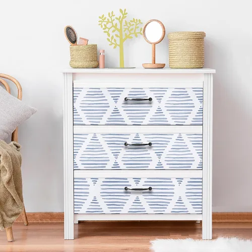 Miniatura 8 de WENMER Papel tapiz geométrico para despegar y pegar de 17.3 x 118 pulgadas, papel tapiz de rayas azules y blancas, papel de contacto geométrico