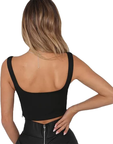 Miniatura 5 de Blusa sin mangas Susupeng con cuello profundo en V para mujer ajustada con cierre lateral blusa corta casual