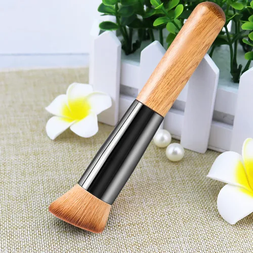 Miniatura 6 de Brocha de base Kabuki de base plana – Brocha de bambú premium para maquillaje facial para base de polvo rubor – Pulido, punteado, corrector