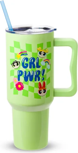 Miniatura 18 de Silver Buffalo - Vaso de acero inoxidable Sanrio Hello Kitty con flores de primavera y verano y rayas arcoíris, con asa y popote, compatible
