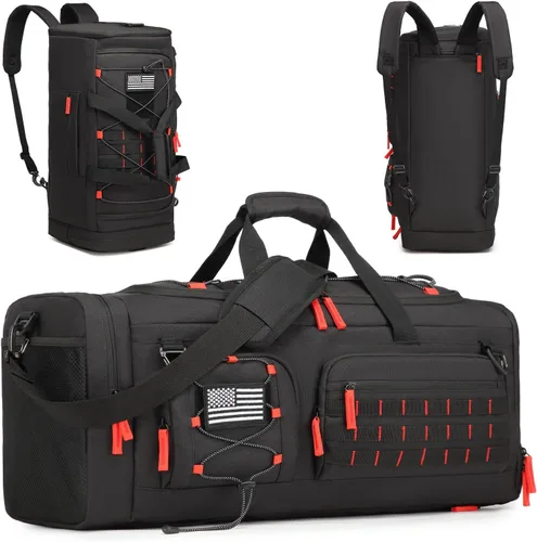 Bolsa de gimnasio para hombres y mujeres con compartimento para zapatos y laptop, bolsa de viaje deportiva 3 en 1, Negro + rojo, Modas