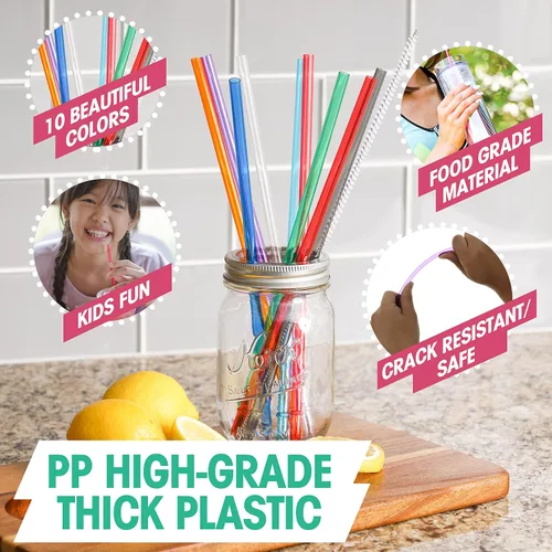 Miniatura 2 de Sorbetes de acrílico de repuesto, colores del arco iris, juego de 8, para vasos de 16 oz, 20 oz, 24 oz