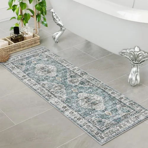 Miniatura 28 de Uphome Tapete de baño color naranja, estilo bohemio y envejecido, tapete de baño pequeño de terciopelo súper acogedor, antideslizante, lavable a