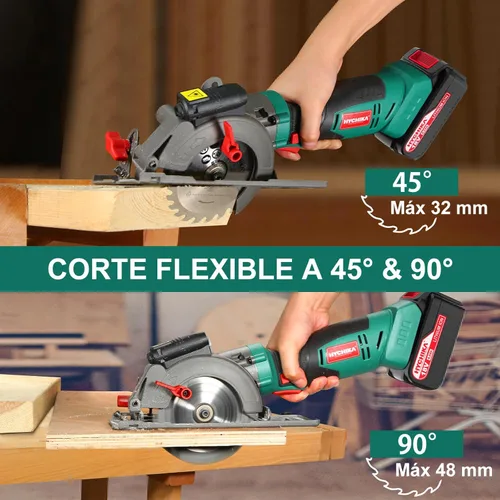 Miniatura 2 de HYCHIKA Sierra circular inalámbrica, sierra circular mini de 18V con batería de 4.0Ah, 3 cuchillas (4-1/2", 4-9/10"), 3500 RPM, profundidad máxima